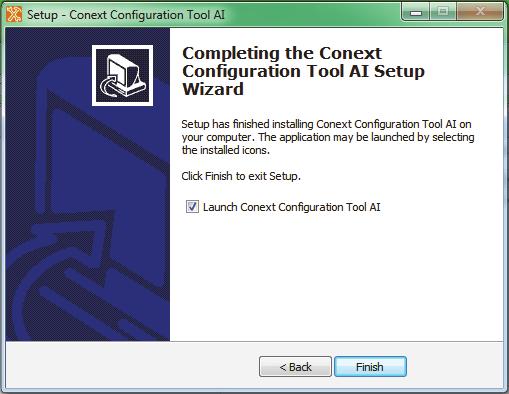 If Launch Conext Configuration Tool AI is selected, Conext Configuration Tool AI will start after you click Finish.