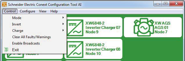 Operating Conext Configuration Tool AI 3. Configure the Conext Automatic Generator Start. See Configuring the Conext Automatic Generator Start on page 3 39. 4. Save the current configuration settings.