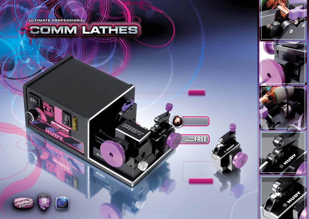 premium-quality comm lathes, available for RC modified motors, stock motors, slotcar motors, and micro car motors selected stands feature ball-bearing guides (HUDY patent), or traditional hardened