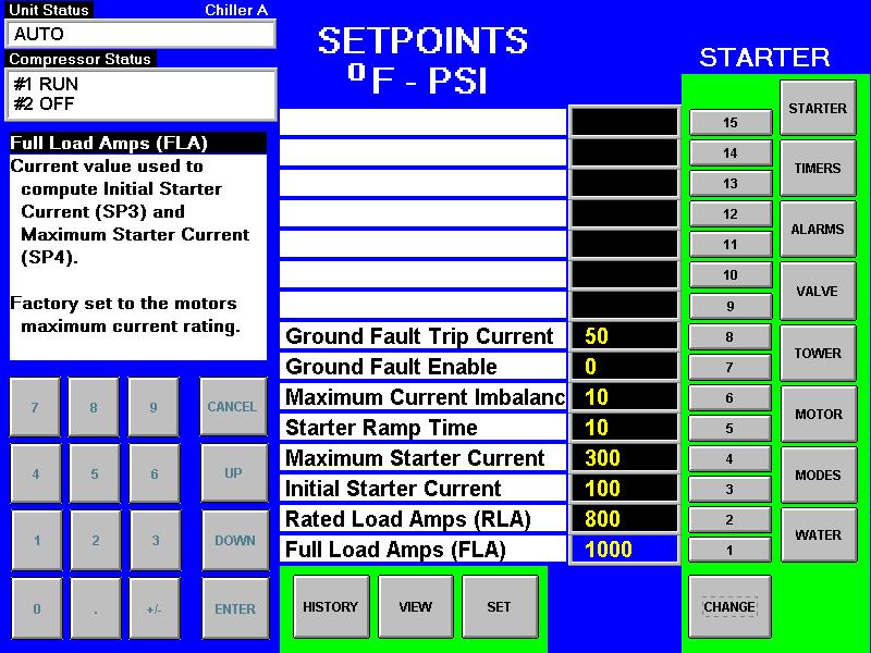 STARTER SETPOINTS Figure 14, Optional Starter Setpoint Screen Table 12, Starter Setpoints Description No.