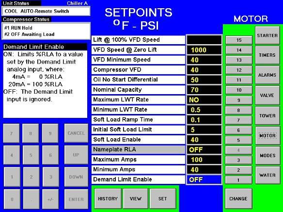MOTOR Setpoint Screen Figure 19, MOTOR Setpoint Screen Table 17, MOTOR Setpoint Settings Description No.