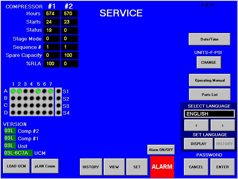 SERVICE Screen Figure 22, Service Screen Pressing SET from any SET screen accesses the SERVICE screen. In other words, it is the second "SET" screen.