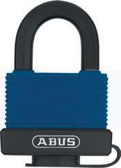 Sealed padlock ABUS 1 ECOLUTION : Environmental compatible products Sealed lock body with cover seal and drainage channels to protect the cylinder against water and dirt Shock absorbing vinyl casing