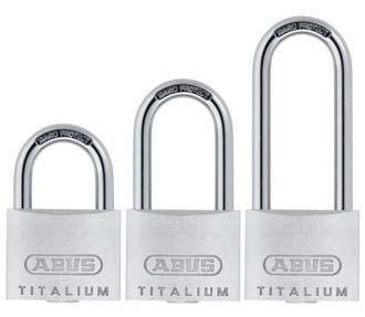 TITALIUM Padlock in masterkey sets ABUS Paracentric keyway for increased protection against manipulation Special steel shackle with new sophisticated plating for extreme corrosion