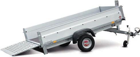 51 metres 13,6 non-braked tiltable trailer, steplessly inclinable rear panel serves as sturdy loading ramp double-walled GALVALUME panel can