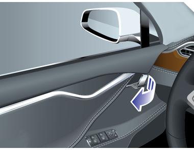 Opening Doors from the Interior To open a front door, pull the interior door handle toward you. Note: Wipe the battery clean before fitting and avoid touching the battery's flat surfaces.