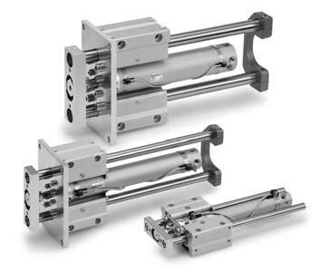 Guide Cylinder/Compact Type Series MGC Integration of guide rods and a base cylinder The modified small flange shape facilitates mounting of speed controllers.