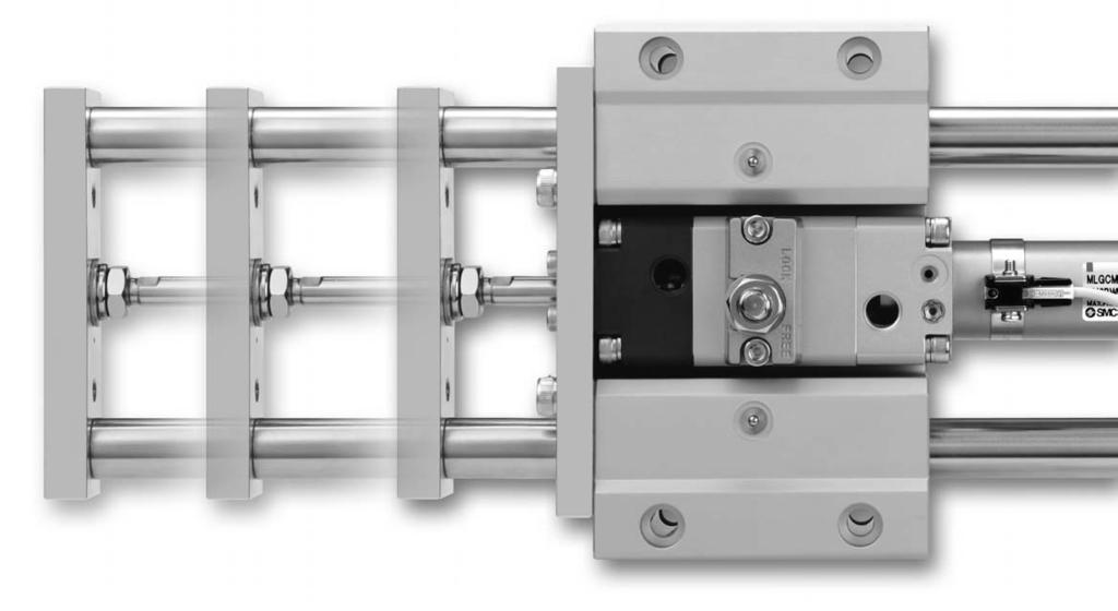 Guide Cylinder/ uilt-in Fine Lock Cylinder Compact Type Series MLGC Compact integration of guide rods and a fine lock cylinder with a built-in locking mechanism % weight reduction using a new guide