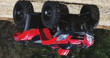 Industry class leading independent dual a-arm suspension paired to a set of 5-position oil-damped shocks with dual rate springs and 24x8-12 front & 24x10-12 rear tires help achieve a boulder-crossing