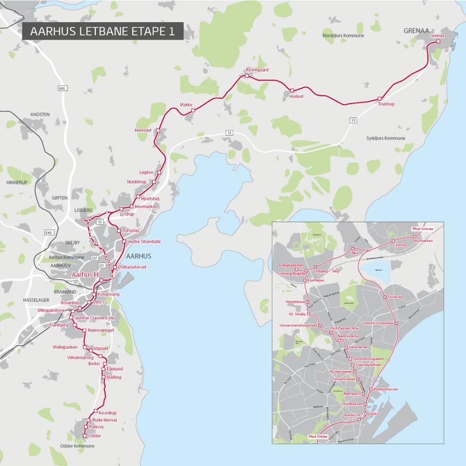 AARHUS Letbane The project: Convert 95km of railway into LRT (tram-train) Electrification Platform adjustment Signaling Build a 12 km