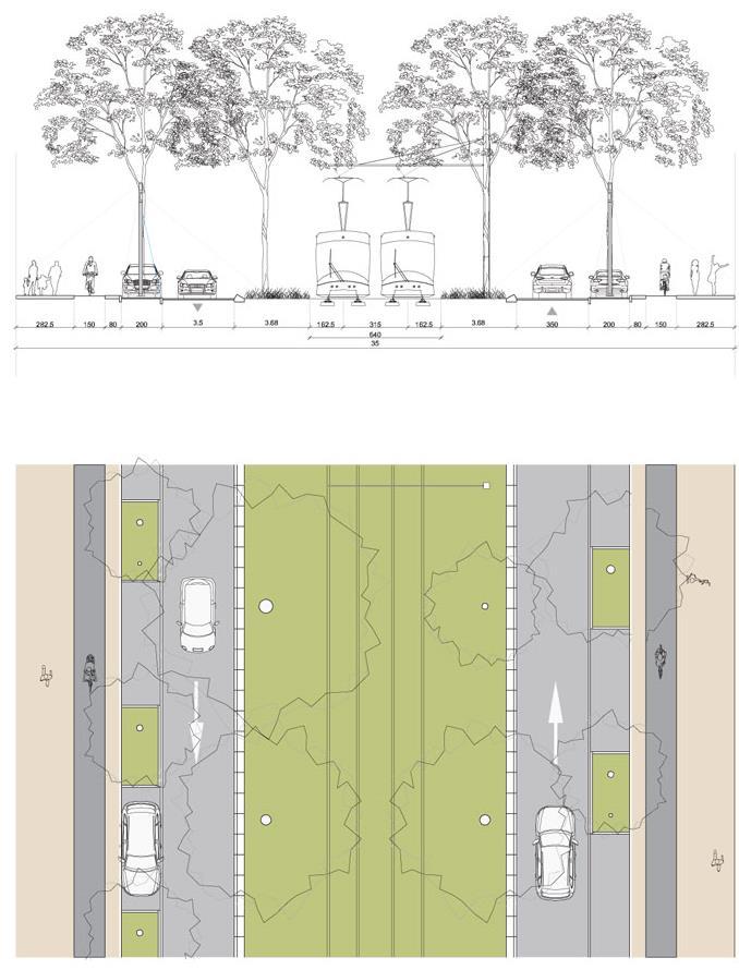The concept of tramway à la française Urban planning: Promote public transport and pedestrians over cars.