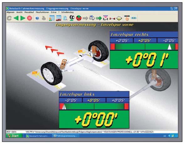 Wheel Alignment Wheel Alignment Software Once the preparations have been completed and the alignment system has been set up, you can start the wheel