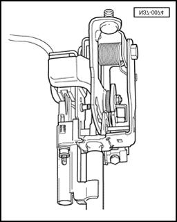 Shift mechanism, servicing Page 18 of 25 37-18 Fig. 1 Assembling selector lever before installing Adjust Shiftlock Solenoid -N110- ( Fig. 2 ) and carry out functional check ( Fig.