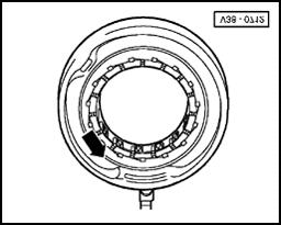 Free wheel with -B1- piston, disassembling and assembling Page 3 of 3 38-6 Fig. 3 Securing cage - Secure cage by turning in direction of arrow as far as stop.