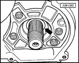 Final drive, adjusting Page 4 of 12 39-44 Drive pinion, adjusting Conditions: Supporting ring for drive pinion bearing installed and secured. Parking lock mechanism and parking lock gear installed.