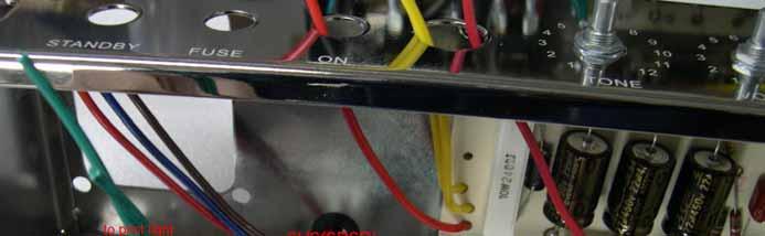 Connect the twisted green filament wires from the first 6V6
