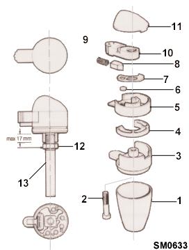 Air System Selector Valve SELECTOR VALVE Air System 1. Cowl 2. Socket Head Screw 3. Base 4. Seal 5. Housing 6. Preassure Pad 7. Anti Rattling Spring 8. Plunger 9. Compression Spring 10. Lever 11.