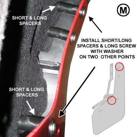 (Figure M) Install a long screw (3SS) and small washer (SmWash) with a short and long spacer in the same manner through the two other
