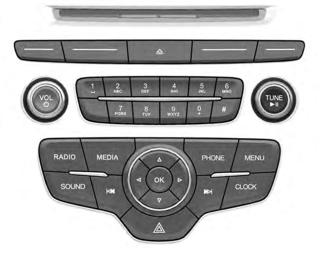 Audio System E184901 A B C D E VOL and Power: Press to switch the system on and off. Turn the control to adjust the volume.