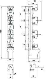 2/400/, mm busbars spacing Abmessungen NH-Sicherungsleisten, BTVA/BTVA-P, NH