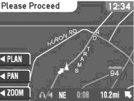 Please proceed Once the route is calculated, Please Proceed is displayed with a map on the display.