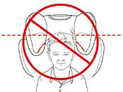 The child s ears are ABOVE the top edge of the head restraint when the head restraint is adjusted to its highest position.