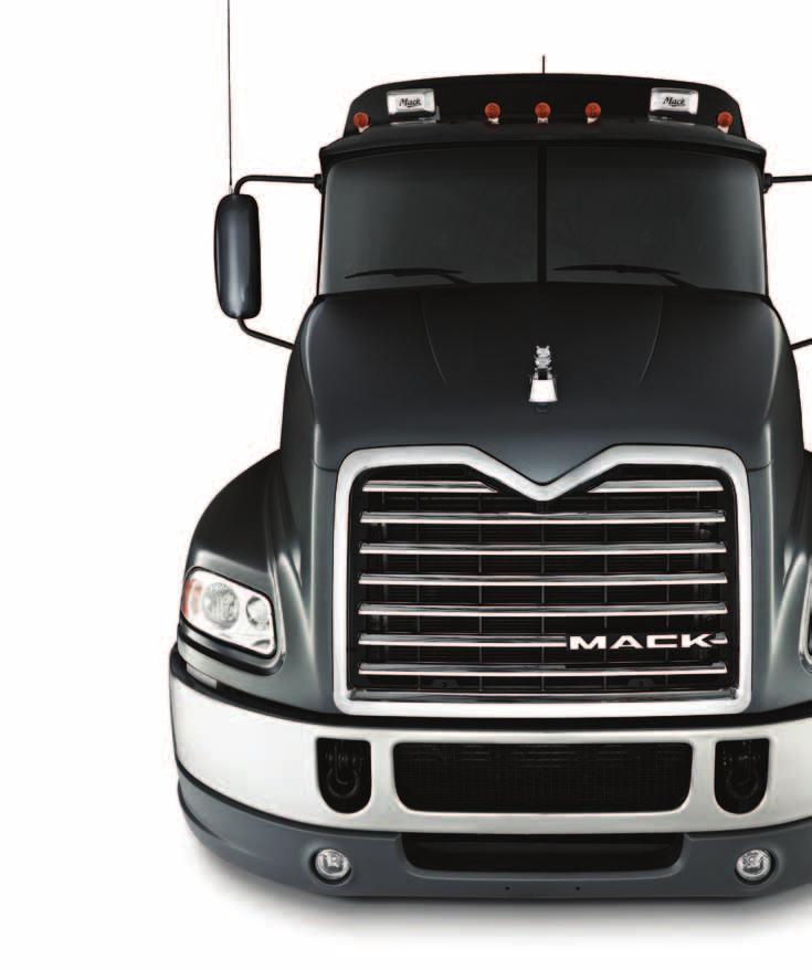 AERODYNAMIC DESIGN: The Mack Bulldog sits low on Pinnacle s sloped hood providing improved aerodynamics on the road and excellent visibility.