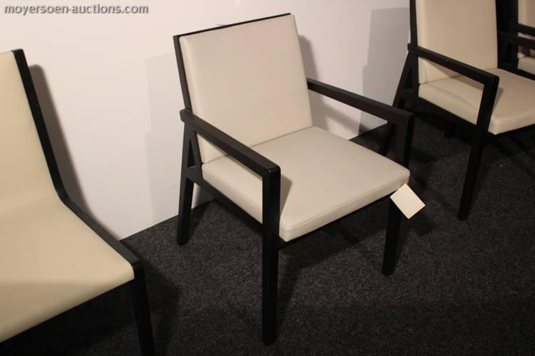 side chair with wooden frame, leather seats and