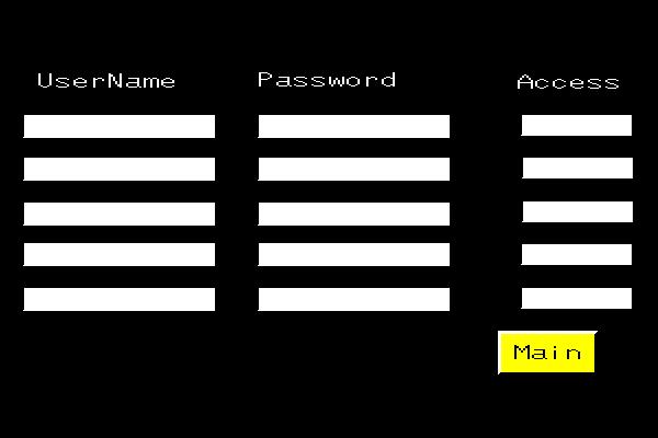 Unique user names can be entered and an access level assigned. For Example: 'Admin' level is usually assigned an access level of 2.