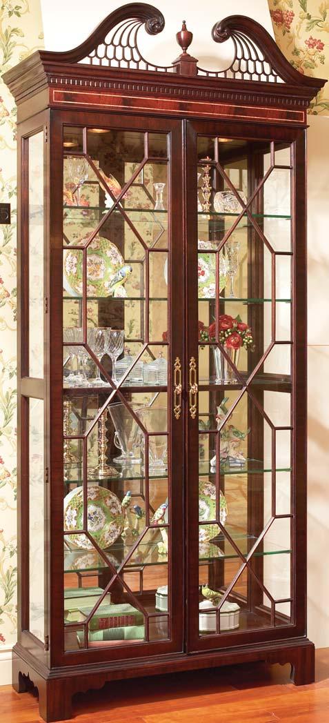 Traditional COLLECTION 4774PG-1 Display Cabinet with Pediment, Mirrored Back and Beveled Glass 84h (93 with Pediment) x 42