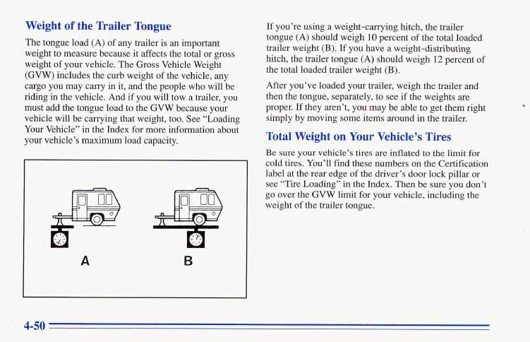 Weight of the Trailer Tongue The tongue load (A) of any trailer is an important weight to measure because it affects the total or gross weight of your vehicle.
