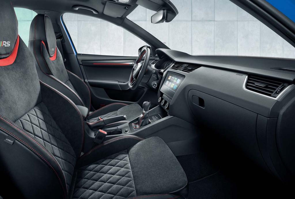 The upholstery in a combination of Alcantara /leather with grey or red stitching (see photo) is optional.