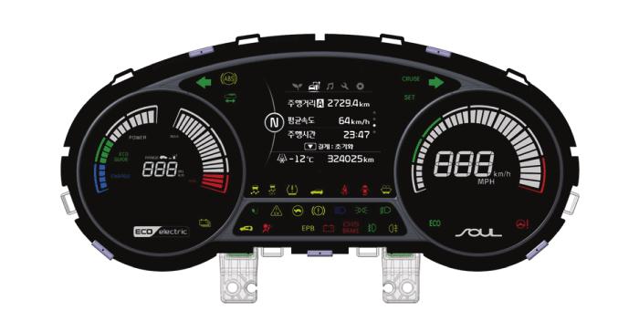 Soul Electric Vehicle Identification 6 Electric Vehicle Cluster Instrument Panel The Electric Vehicle Instrument Cluster Panel displays the electric vehicle
