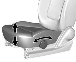 3-4 Seats and Restraints To adjust the seat: 1. Lift the bar under the front edge of the seat cushion to unlock the seat. 2. Slide the seat to the desired position and release the bar. 3.