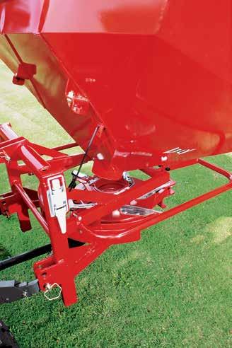 2 km/h gives an effective spreading width of 52 /(16m) Disengagement for towing, remote rope feed control and side spreading adjustment is standard The spreader is used for spreading fertilizer on