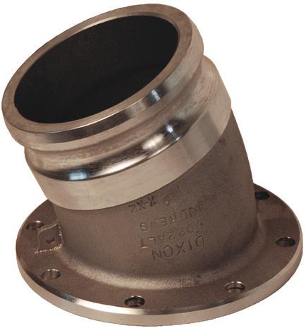 4" cam and groove adapter (22½ ) x 4" TTMA flange 6" cam and groove adapter (straight) x 6" TTMA flange 3" cam and