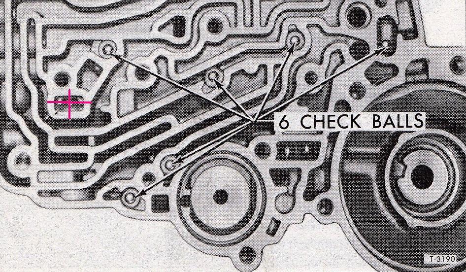 Use Figure 6 to locate the innermost modulator valve bore cavity in the transmission case. Drill a.110 to.125 vent hole thru the bottom of the cavity and out into the center of the case.