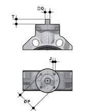 ACTUATOR MOUNTING FLANGE The valve can be equipped with standard pneumatic or electric actuators and gearbox for heavy-duty operations, using a flange in PP-GR reproducing the drilling pattern