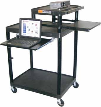 Molded shelves and legs will not stain, scratch, dent or rust. PC51KB - Stand-up multi-media presentation center. Perfect for laptop or CPU use.