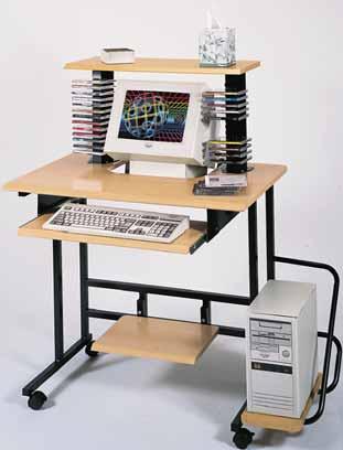 PCS - Adjustable height personal computer workstation complete with keyboard shelf, hinged mouse shelf (which mounts on left or right side), bottom storage or printer shelf, CPU tower holder (which