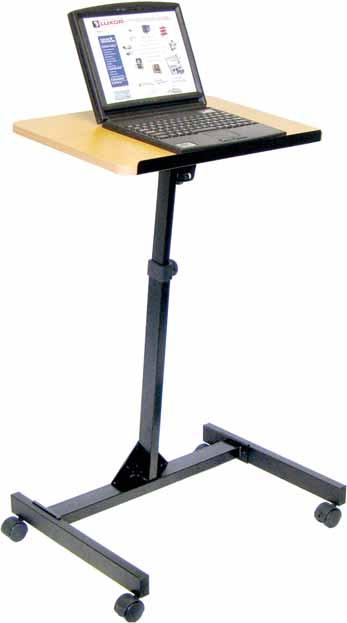 Putty color. Wt. 72 lbs. LX9128 - Adjustable height laptop table complete with 2 casters, 2 with brake. Plastic knob on adjusting mechanism allows for height adjustments.