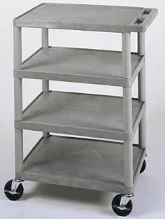 BC45 - Four shelf banquet cart with 4 swivel casters, two with locking brake. Specify putty, black, or gray color. 18 W x D x 36 H.