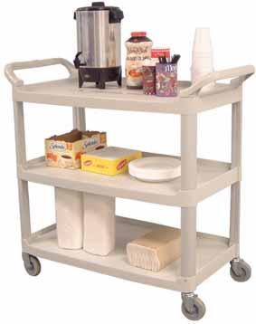 SC14 - Open shelf serving/bussing cart with plastic polypropylene shelves and aluminum legs. Comes standard with 3" casters. Gray color. 40 W x 19 3/4 D x 34 H.