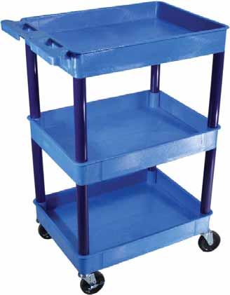 Multi-Purpose Colored TC & STC Carts BUSTC111PR - Three tub shelf utility cart with 4 casters, two with locking brake. W x 18 D x 40 1/2 H. 2 3/4 deep tubs. Shelf clearance 12.