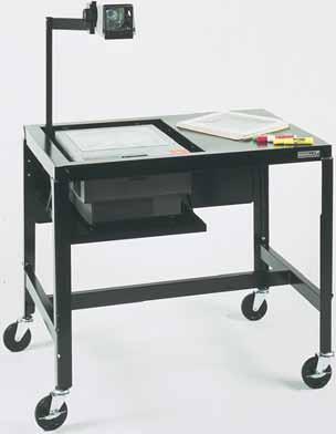 Projector platform adjusts from 17 1 /2 to 27 1 /2. Complete with 3-outlet, 15 electric assembly, UL and CSA listed. Includes 4 casters, two with locking brake. Specify color black, putty or gray.