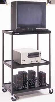 Audio/Visual TVS Video Tables All models have 20 D x W shelves. Roll formed shelves with baked-on powder coat paint finish. 1 square tubular steel legs with durable powder coat paint finish.