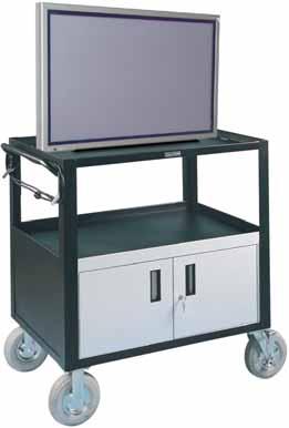 $1140 TVP44SP 37 1 /4 W x 25 1 /4 D x 44 H 121 Lbs. $1111 TVP44SP - Three shelf table with semipneumatic tires. Holds up to 37 TV monitor. 121 lbs.