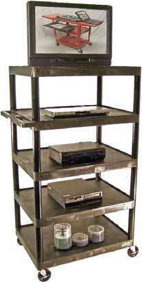 Audio/Visual Endura Editing/Production Centers Production Centers Feature: Fluid pan head mono pod camera mount. Molded plastic shelves and legs won t stain, scratch, dent or rust.