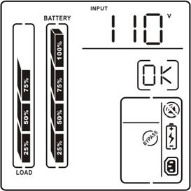 If the mains voltage is within the acceptable range, and the bypass is enabled the UPS will enter bypass mode. BYPASS will be displayed in the UPS status window on the LCD display. See Section 5.1.