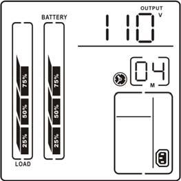 2) When the UPS is in battery mode the LCD display panel will display the battery level by 0-25%, 26-50%, 51-75% and 76-100% and the battery voltage.